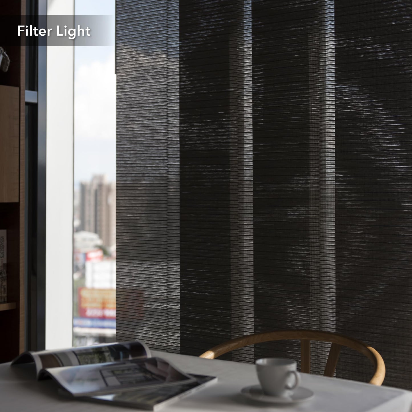 GoDear Design Adjustable Sliding Glass Door Blinds, Panel Track Vertical Patio Door Blinds, Extendable Track from 45.8" to 86" W, Trimmable Panel Curtains Up to 96", Semi-Privacy, Crown Zipper