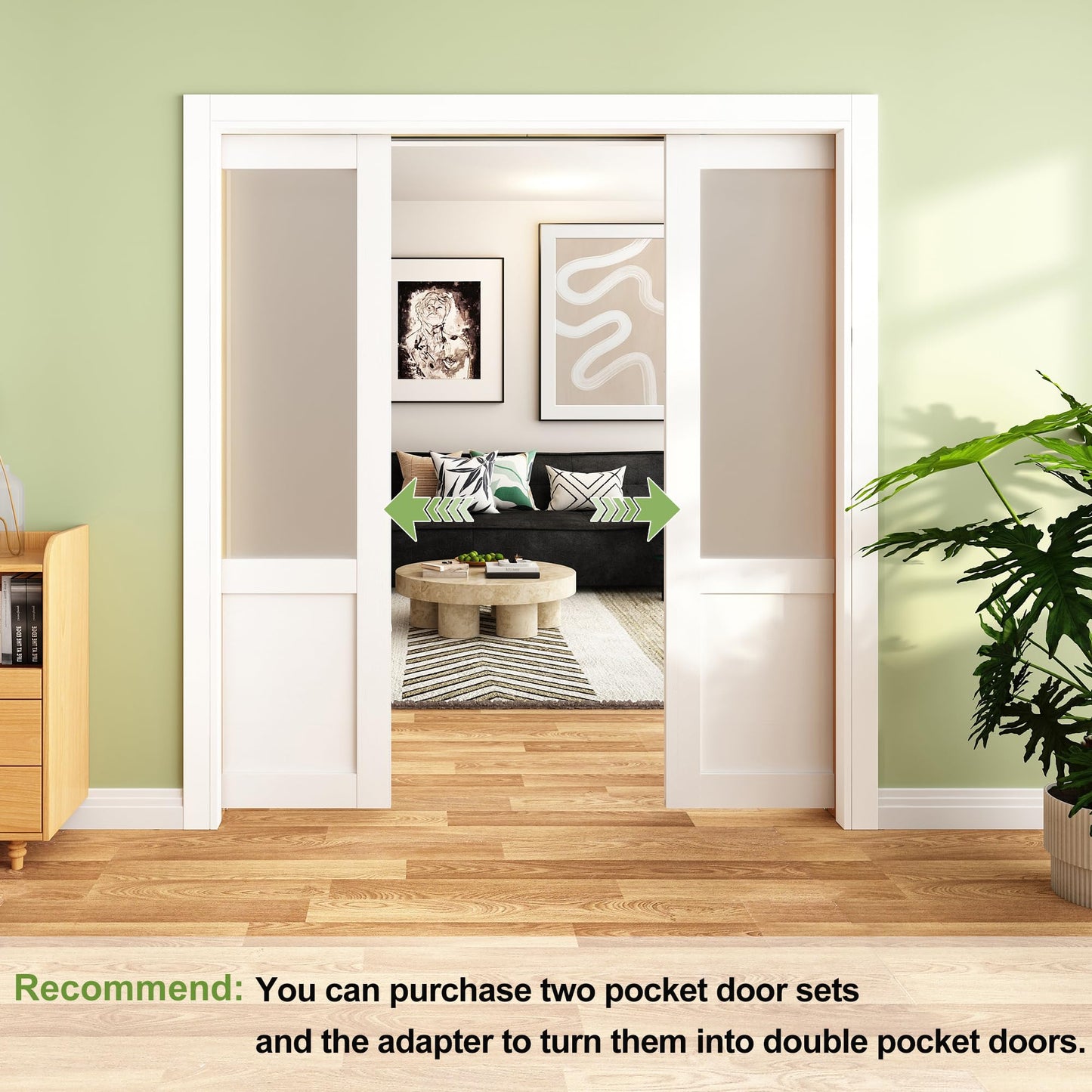 JUBEST Pocket Door 36"x80", 2-Panel Tempered Frosted Glass Sliding Pocket Door with Soft Close Hardware Kit, Sturdy Solid Wood & MDF with Water-Proof PVC Surface, White