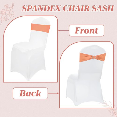 MDS Spandex Chair Sashes - Premium Stretch Bow Covers with Buckle Slider | Universal Fit for Weddings & Events - Peach (Pack of 50)