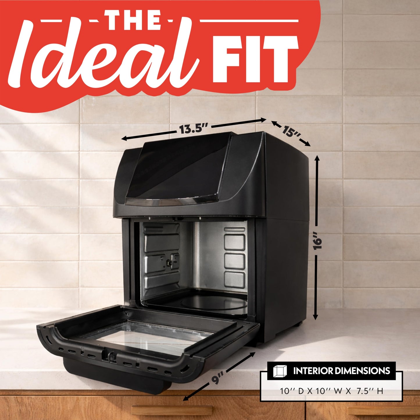 Gourmia Air Fryer - 14 Qt All-in-One Oven with Rotisserie, Digital Display with 12 Presets, Roast, Bake, Broil, Dehydrate, Dishwasher Safe Accessories, Black