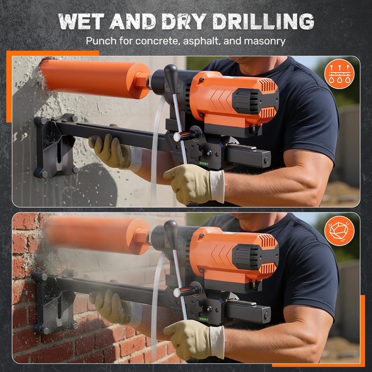 Zelurelle 8" Diamond Core Drill Machine with Stand, 2500W Wet & Dry Concrete Core Drilling Rig, 750RPM Heavy Duty Core Drill Press for Concrete Brick Stone Masonry, Max Depth 23.6"