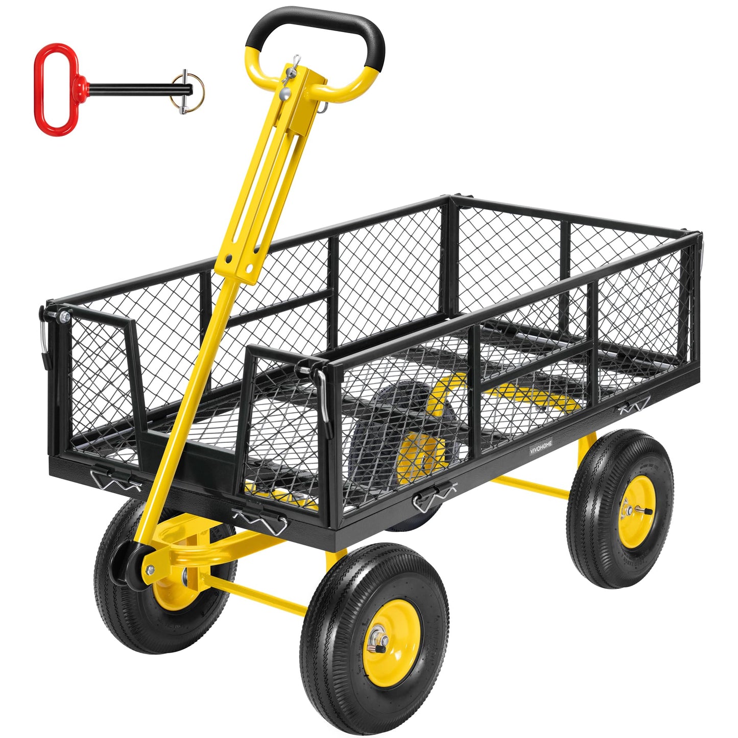 VIVOHOME Garden Cart Steel Heavy Duty 900 LBS Yard and Garden Wagon with 10 inch Tire and Handle Attach to ATV or Tractor Black