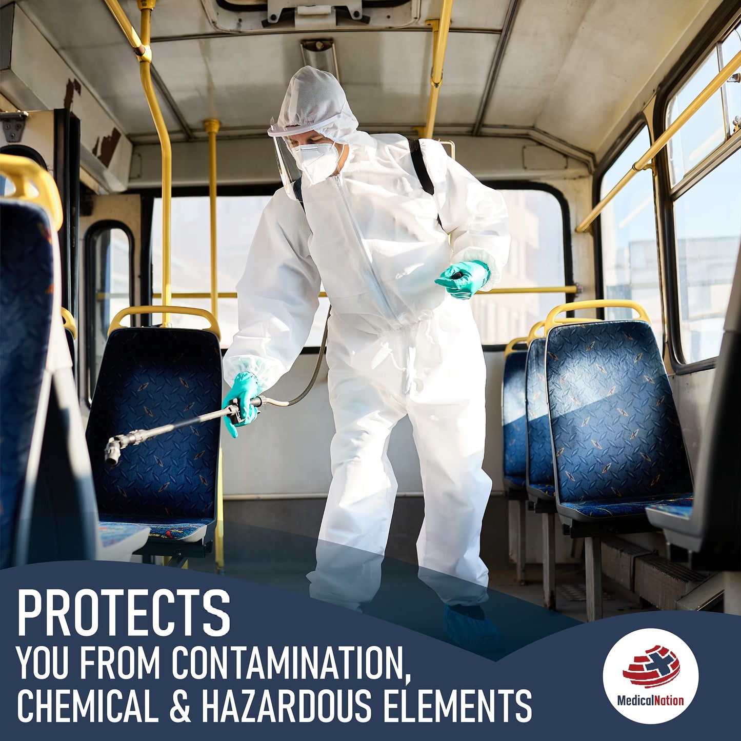 Medical Nation Hazmat Suits Disposable | 25 Pack | With Hood, Heavy Duty, Breathable Disposable Coverall, Painter Suit | 5X-Large