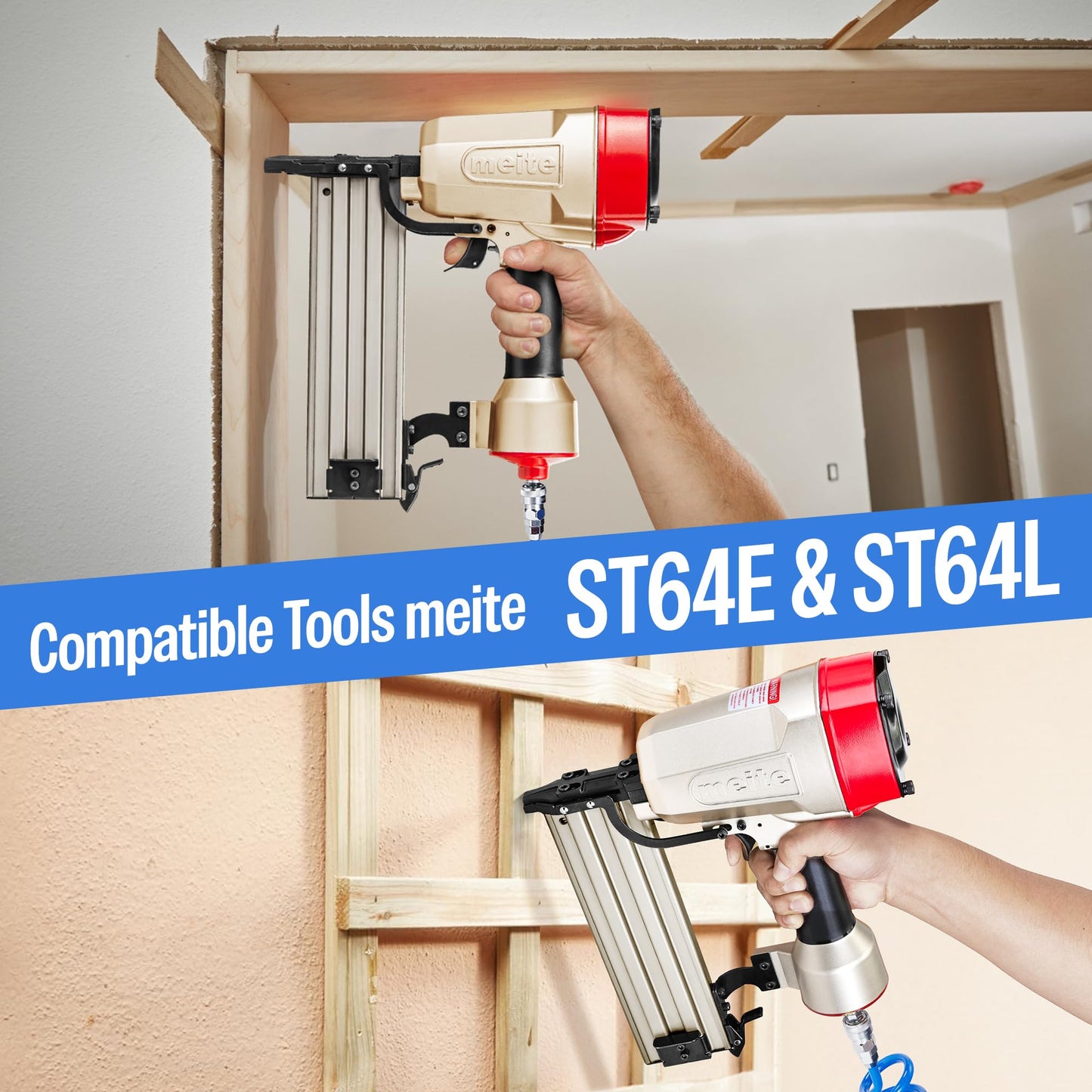 meite 14 Gauge Concrete Nails 1-3/4 Inch 8,000pcs Galvanized Hardened T-Nails for Electric or Pneumatic Nailer Gun - Wood-to-Concrete & Block & Steel, No-Bend (400PCS x 20 Boxes)