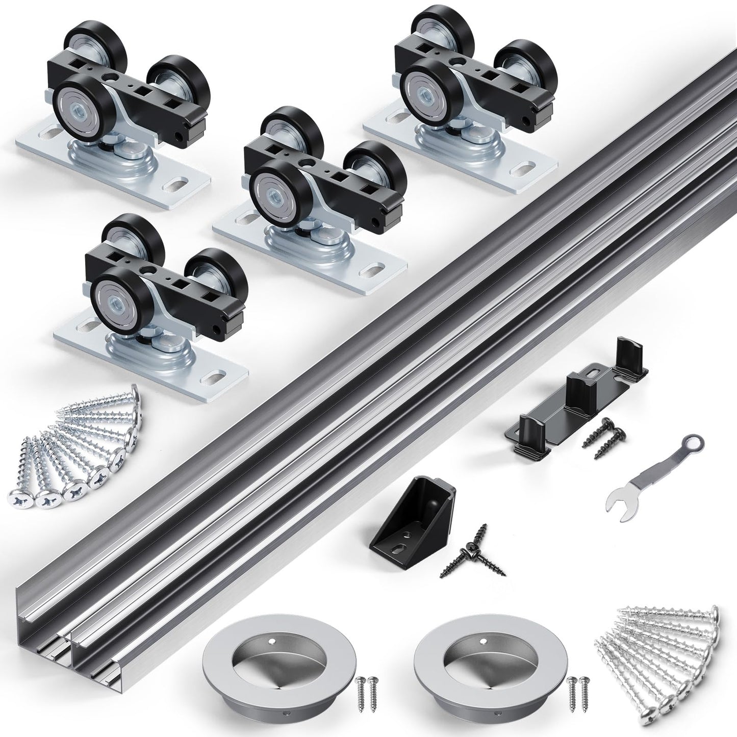 SMARTSTANDARD 48"/4FT Bypass Sliding Door Hardware Kit for Cabinet Closet, Aluminum Alloy Hardware with Finger Pull, for 2 Door System, Smoothly and Quietly, Fit 24.5" Wide Panel, No Door