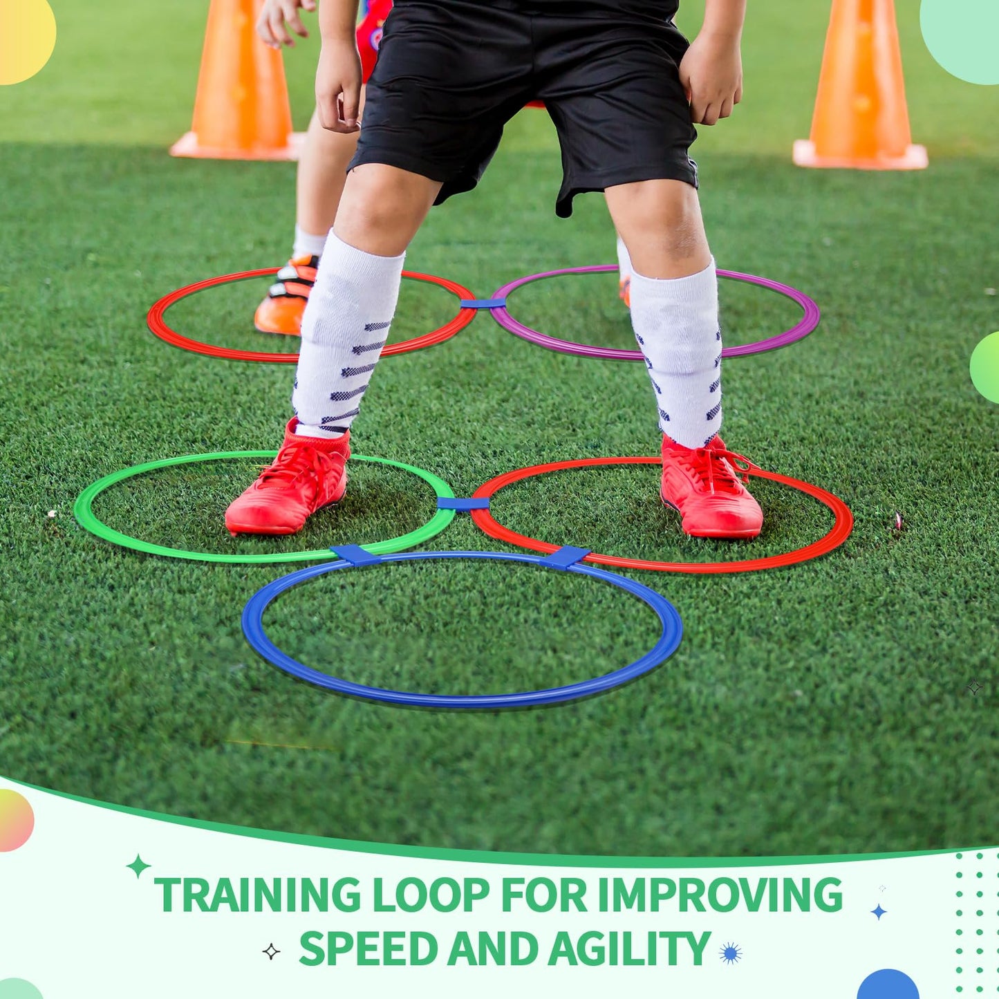 Silipull 30 Pcs Agility Rings Speed and Agility Training Rings 15" Exercise Speed Circle Jumping Hoops for Training Throwing Equipment (Yellow/Blue/red/Green/Purple)