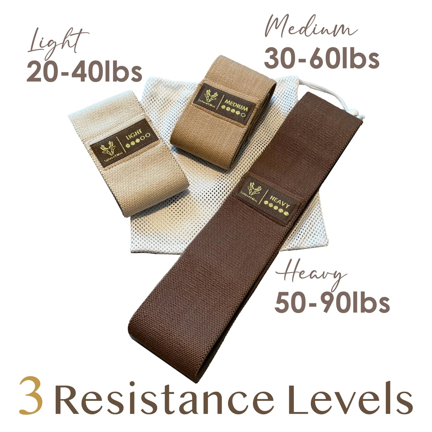Lotus et Moi Resistance Loop Exercise Bands, 3 Set of Stretch Bands for Booty Legs, Pilates Bands, Resistance Bands for Fitness, Strength Training, Physical Therapy, Workout Bands for Women, Yoga Band