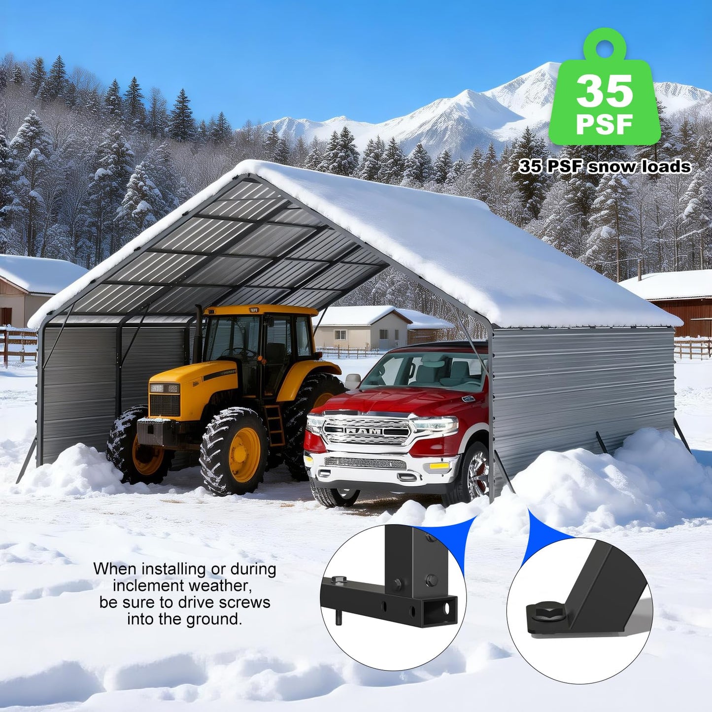 FLOUREE 20x20 FT Metal Carport with Sidewalls, Enclosed 2 Car Carport Canopy, Vertical Roof Metal Car Port for Snow, Rain & Sun, for Trucks, Boats and Outdoor Storage