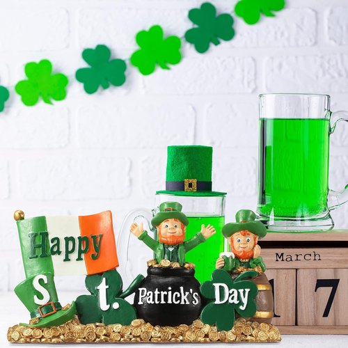 Fumete St. Patrick's Day Decorations | Leprechaun Figurines & Green Shamrock Home Decor