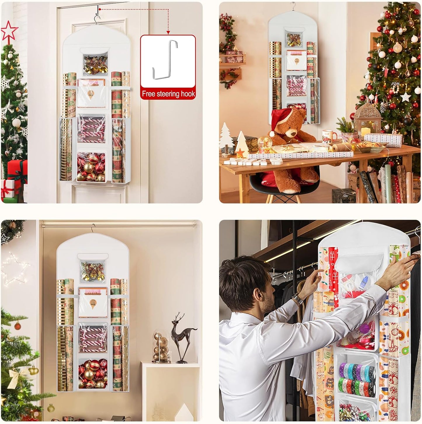 Woodoulogy Gift Wrapping Paper Storage Bag - 40" X 17" Double-Sided Christmas Organizer | Oxford Craft Roll Holder