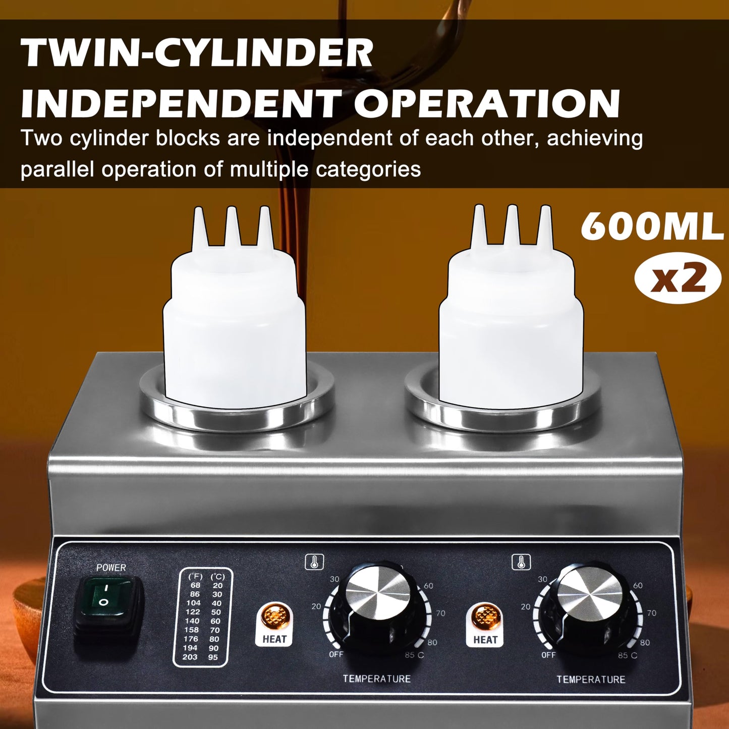 Electric Cheese Sauce Warmer Nacho Cheese Dispenser Warmer ， Commercial Cheese Dispenser, Hot Fudge Bottle Warmer for Cheese Chocolate Hot Fudge Caramel 86-185℉ 110V