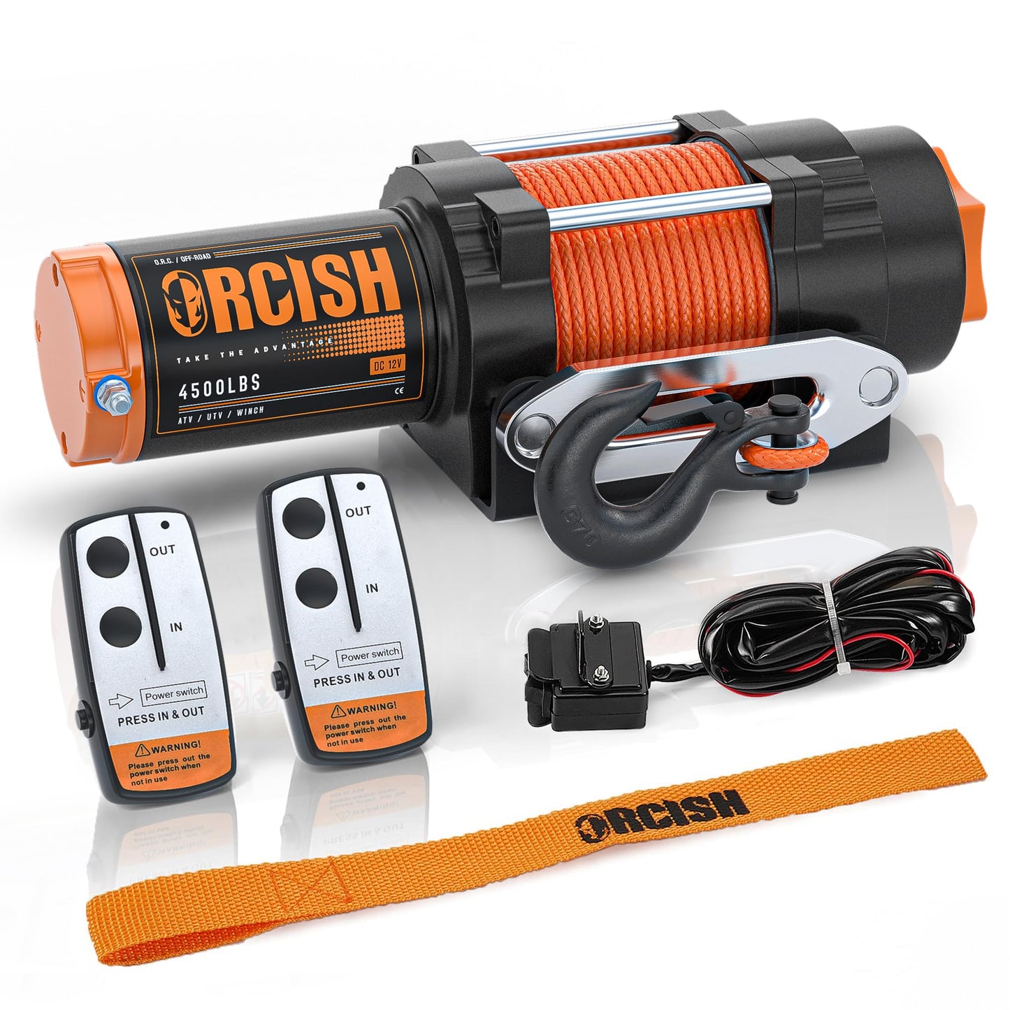 ORCISH 4500 lb 12V DC Waterproof Electric Winch, ATV/UTV Winch Kit for Towing, 1/4"×50' Synthetic Rope with Both Wireless Handheld Remote and Corded Control Recovery, Easy Assembly Winches