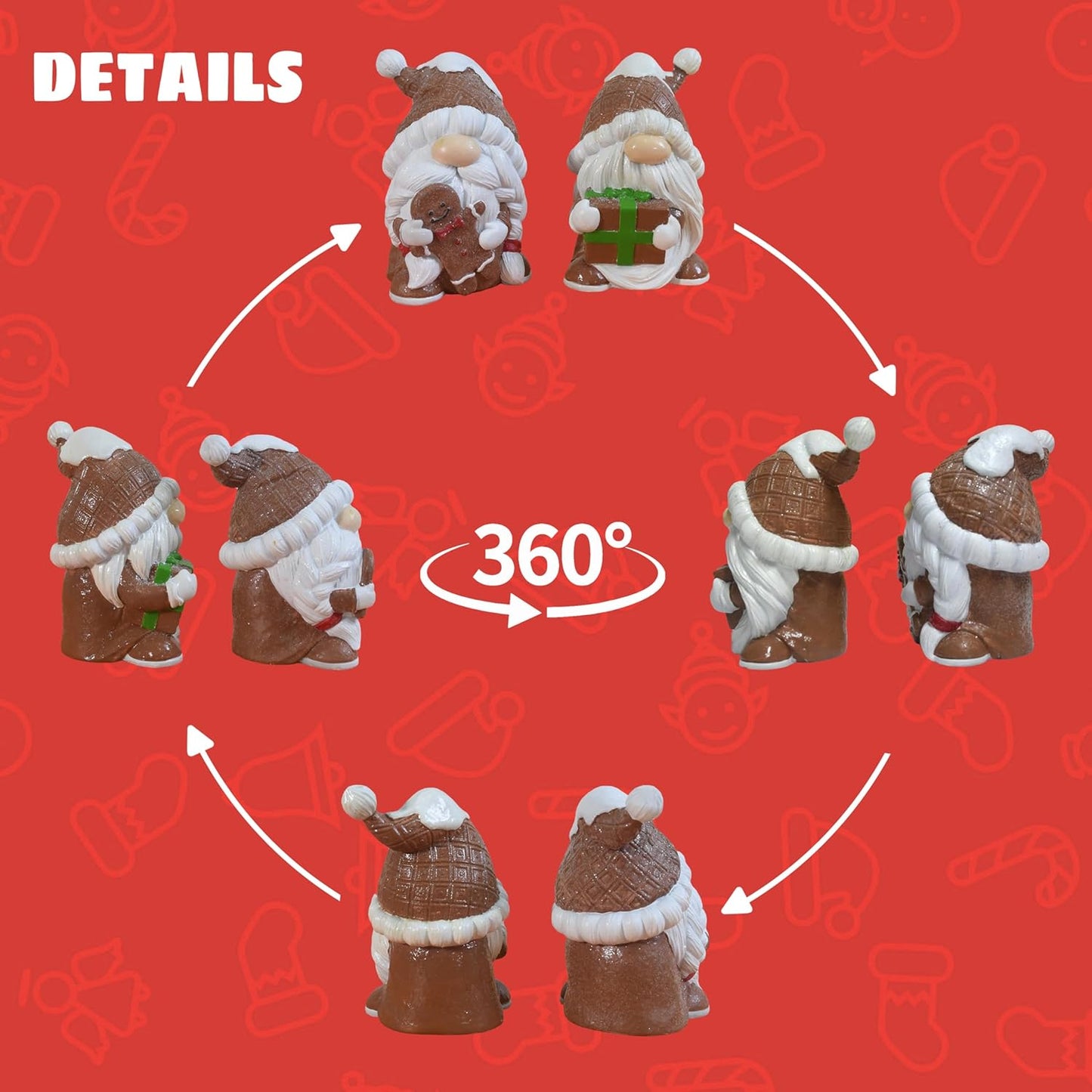 Skiennix Gnome Christmas Decorations - 2Pcs Resin Gingerbread Gnomes Figurines | 4.5 Inch Indoor Table Decor Gifts for Women