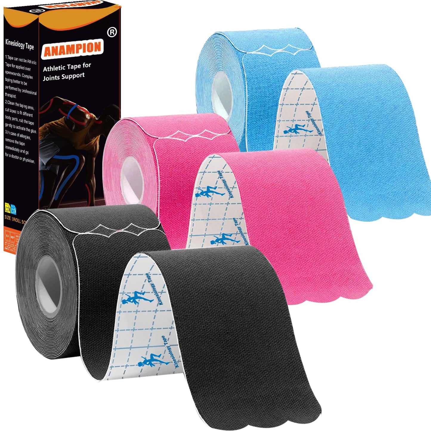 Kinesiology Tape Precut Strips Pro Athletic (3 Rolls,60 Strips) Original Cotton Waterproof Breathable Latex Free Tape for Muscle Pain Relief and Joint Support Elastic Sports Activities Tapes (Mix)