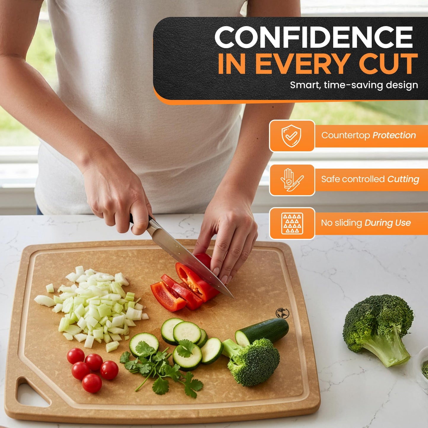 Composite Wood Cutting Board Set of 3 – Dishwasher Safe, Non-Toxic & Plastic-Free Cutting Boards for Kitchen – Large, Medium & Small Non-Slip Wood Charcuterie & Chopping Boards (Tan/Juice)