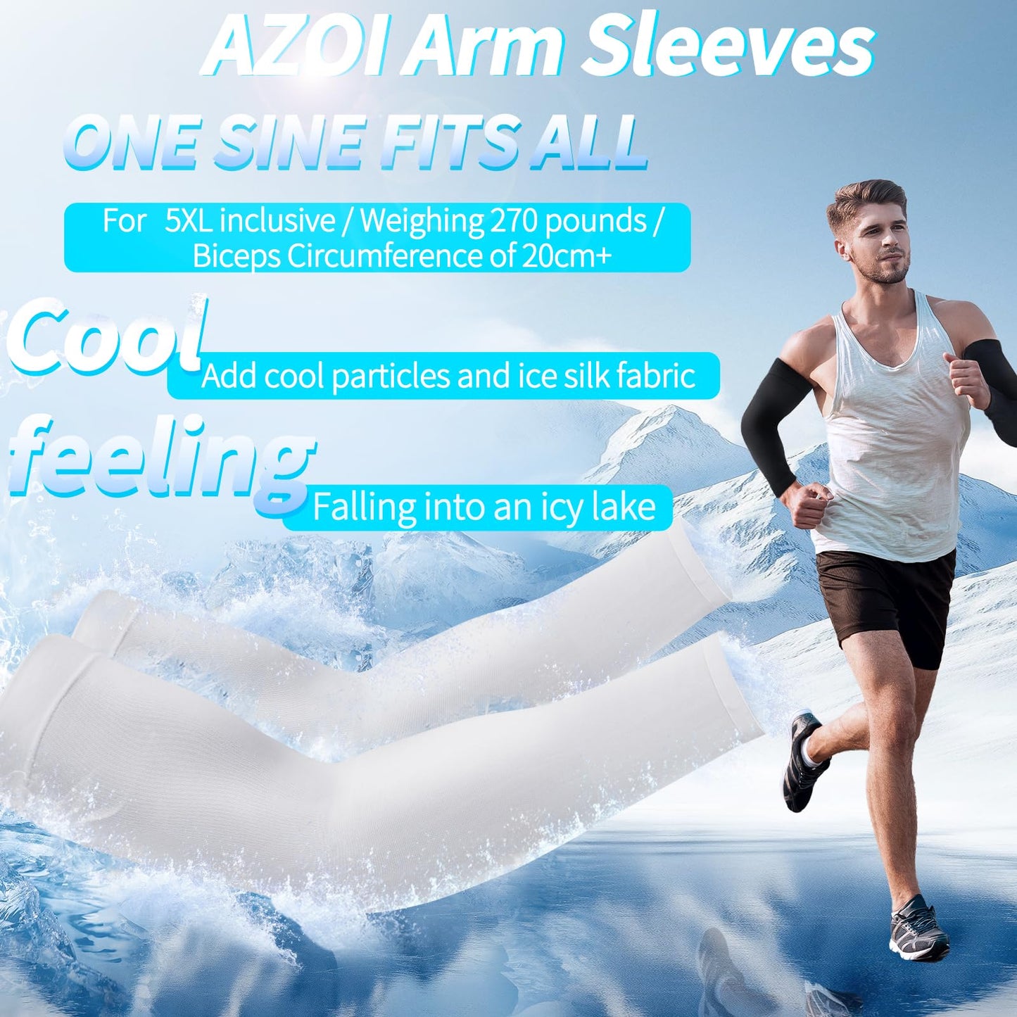 AZOI Arm Sleeves for Men Women – Cooling UV Sun Protection UPF 50+ Compression Sports Sleeves for Outdoor, Tattoo Cover Up (1 Pair)