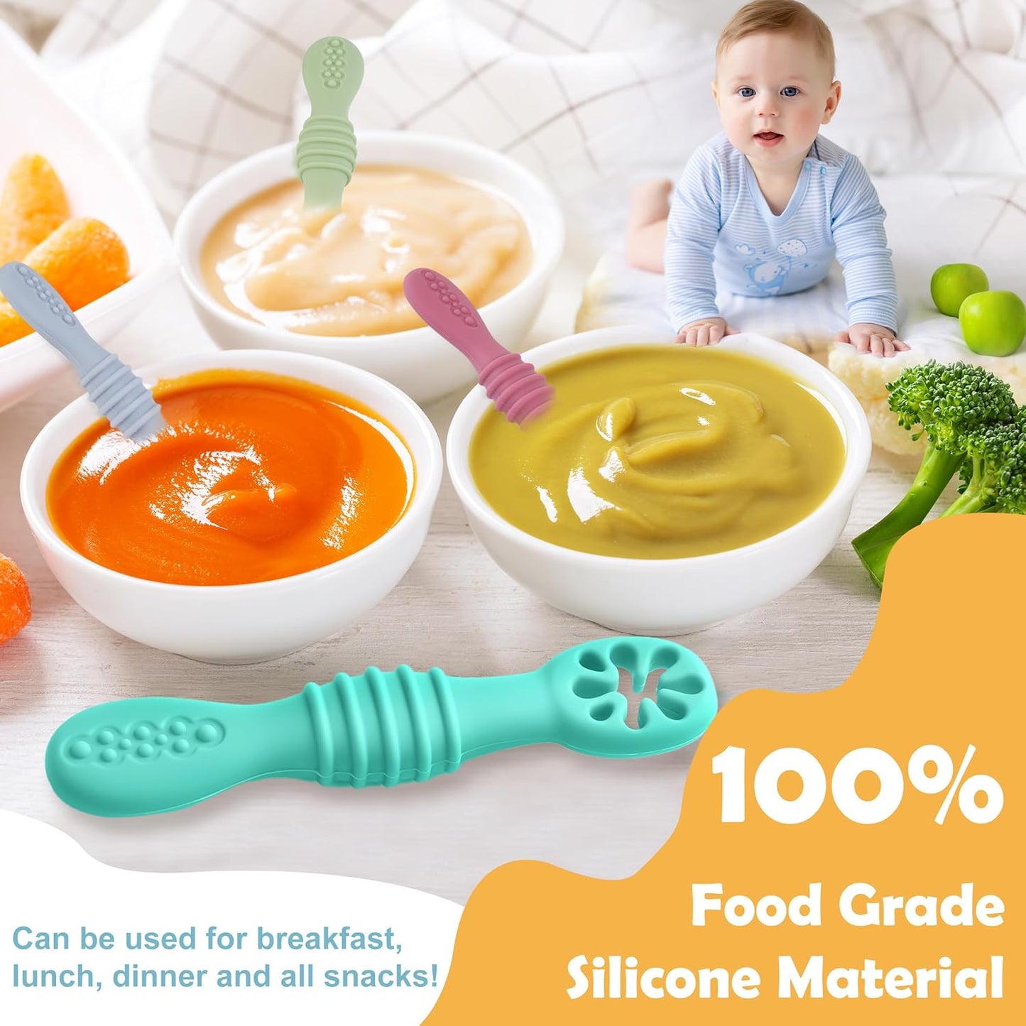 Skiennix Baby Led Weaning Utensils - 8 Pcs Silicone Self-Feeding Spoons for 6+ Months - Multicolor