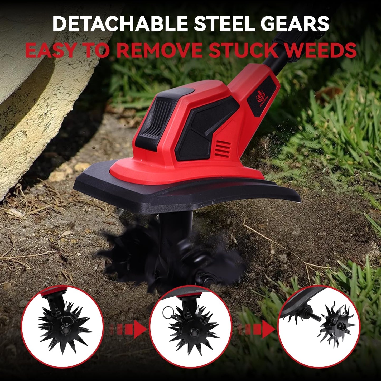 Cordless Tiller Cultivator, 360RPM Electric Garden Tiller with 2×3.0AH Batteries & 1.5A Fast Charger, Battery Powered Garden Cultivator, 9.5In Tilling Width & 6.7In Depth Garden Rototiller