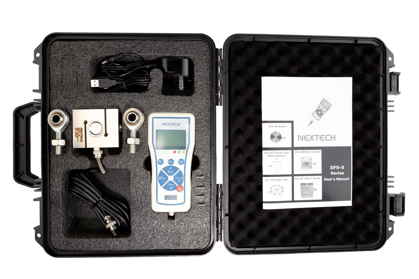 Nextech DFS-X3000 (3000N/660lbf/300kgf) Digital Force Gauge with External S-Beam Load Cell, Peak/Track Mode, Pass/Fail LED,USB Output, Back-Lit Graphic LCD,Metal Enclosure