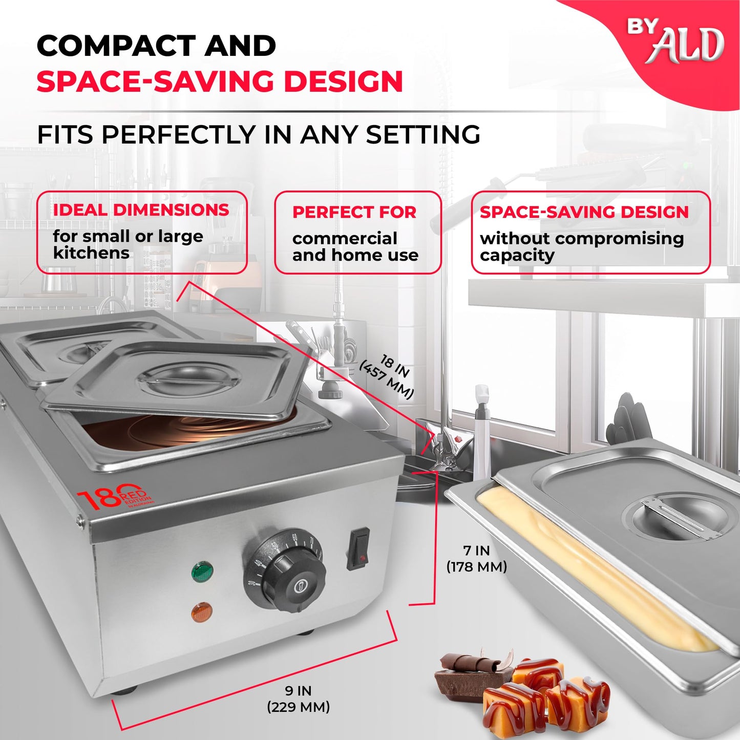 ALDKitchen Chocolate Melting Pot - Commercial Stainless Steel Electric Chocolate Melter, 1 Large Tank + 2 Extra Small Tanks, Adjustable Temp 86-185 °F for Desserts & Candy