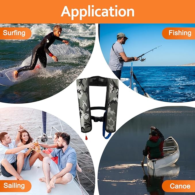 Automatic/Manual Inflatable Life Jacket| Inflatable PFD Kayak Vest Adult| Life Vest for Adults| Outdoor Water Sports| Supports up to 330 lbs|33g of Carbon Dioxide Cylinder