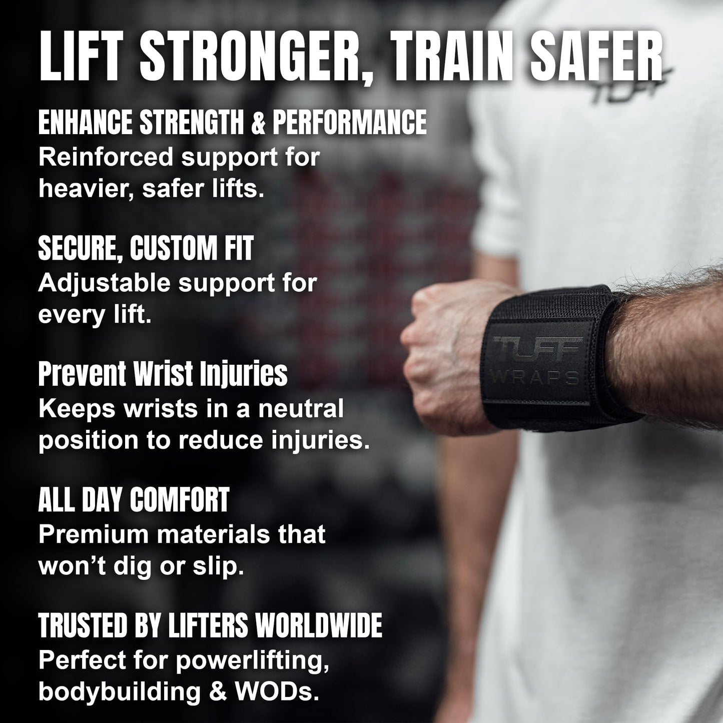 TuffWraps 16" Wrist Straps for Gym - No Thumb Loops - Powerlifting, Weightlifting, and Bench Press Support - Durable Wrist Straps Gym Accessory for Enhanced Wrist Support