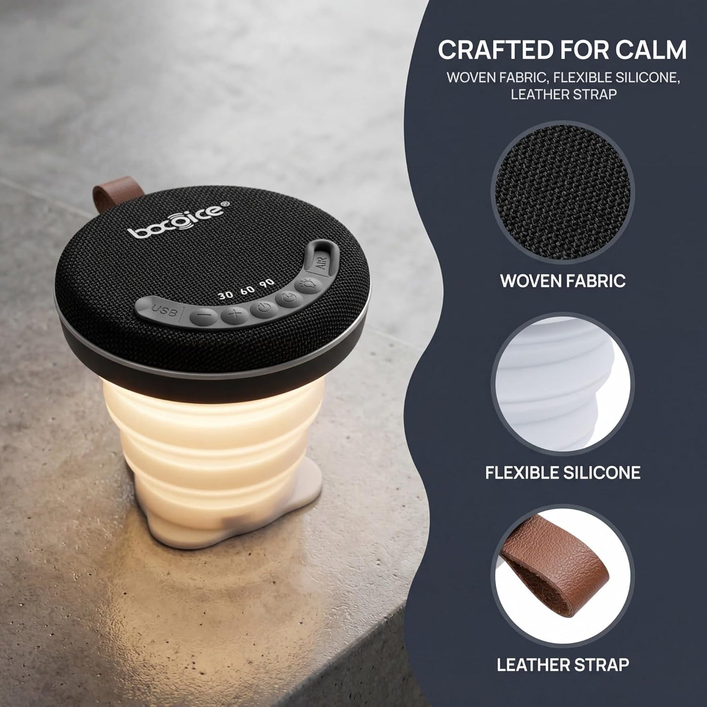 bocoice 1s Foldable Bluetooth Speaker with Sleep Night Light & Magnetic Suction - Collapsible Portable Mini Speaker