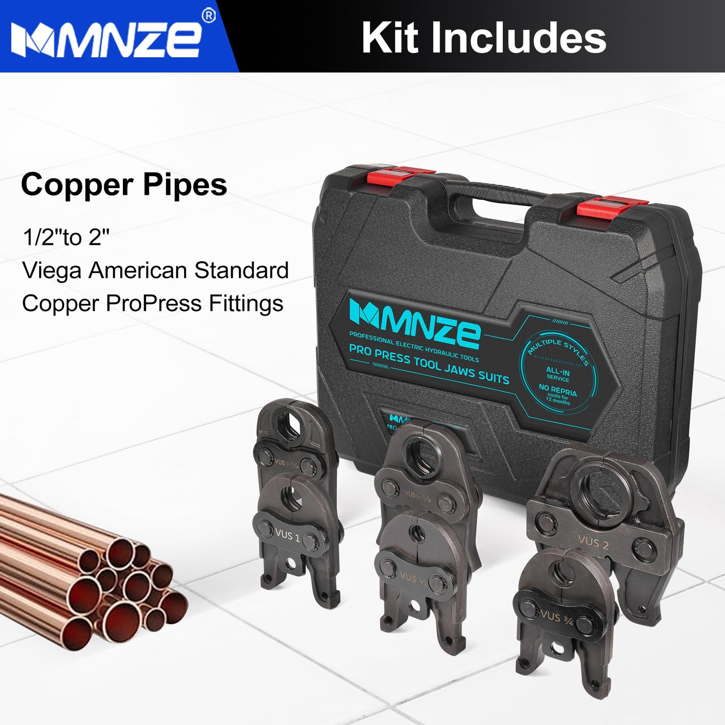 MMNZE 6 PCS Standard ProPress Jaws Kit, 1/2", 3/4", 1",1-1/2", 1-1/4", 2", Pro Press Jaws, Compatible with Standard ProPress Tools