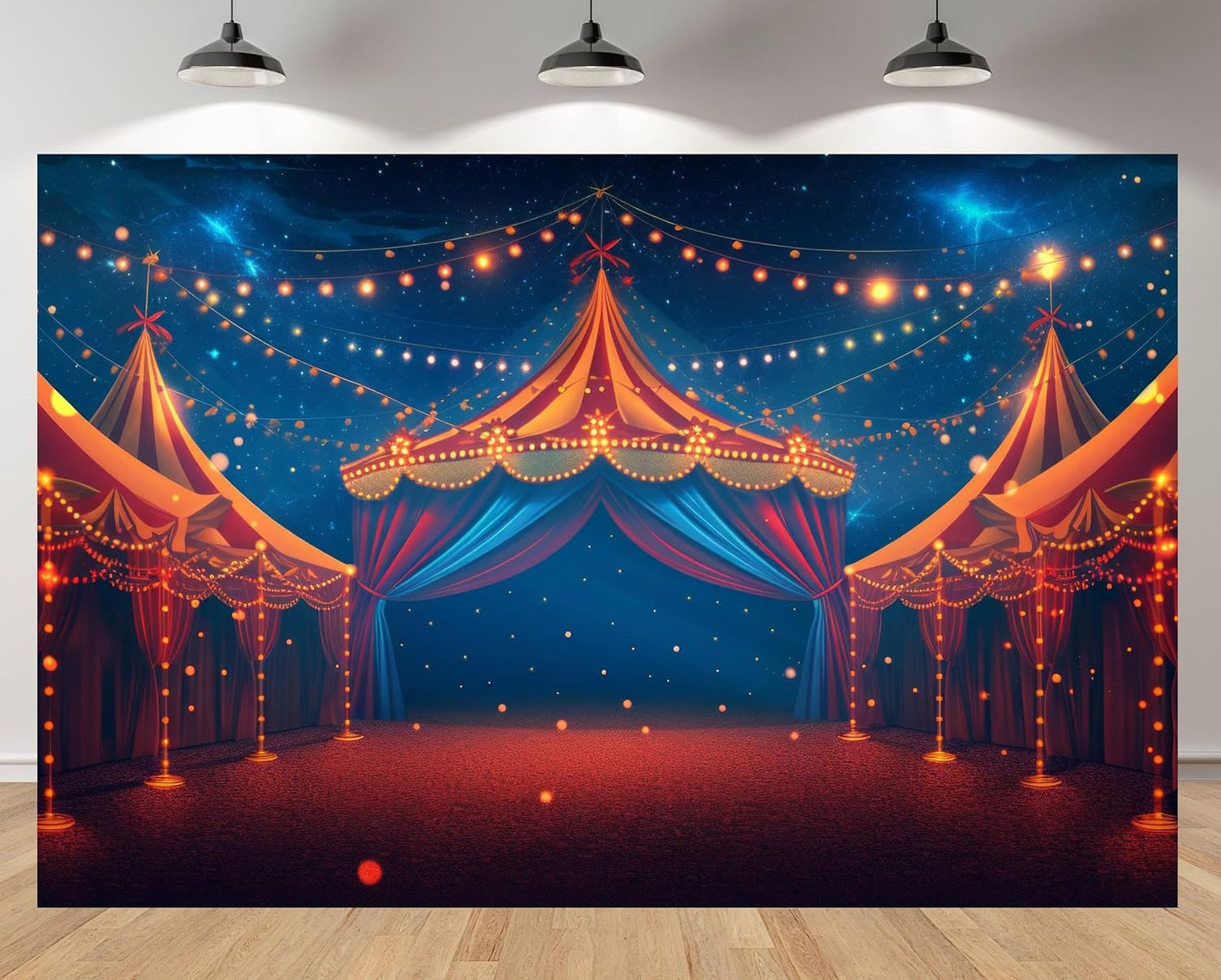 MAEQLQLM 10x8ft Circus Tent Backdrop Big Top Carnival Starry Night String Lights Vintage Background for Carnival Party