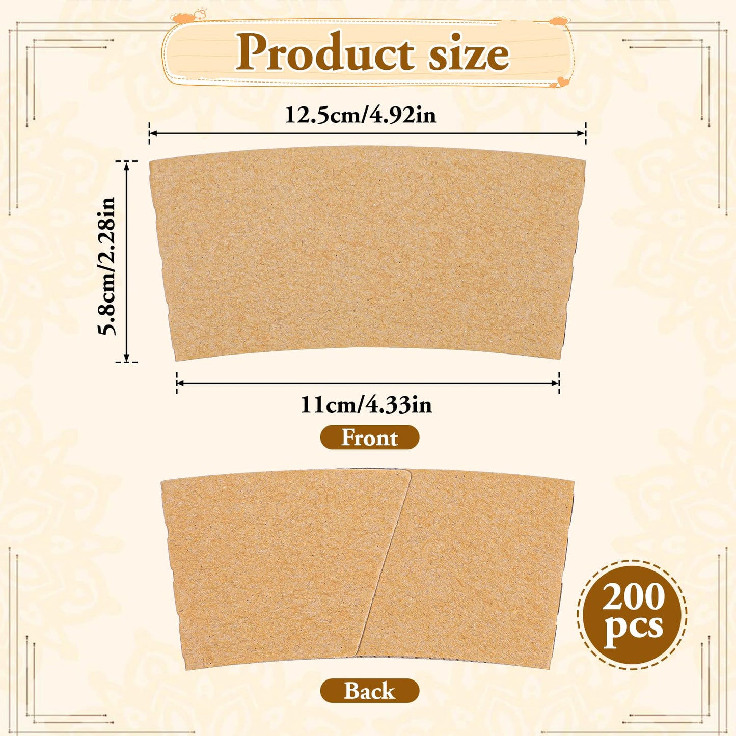 Bruislard 200 Packs Disposable Coffee Cup Sleeves for Hot or Cold Drinks, Coffee Holder Sleeves, Paper Corrugated Cups Jackets, KraftPaper Cup Sleeve Fit for 8oz 10oz 12oz 16oz 20oz Cups