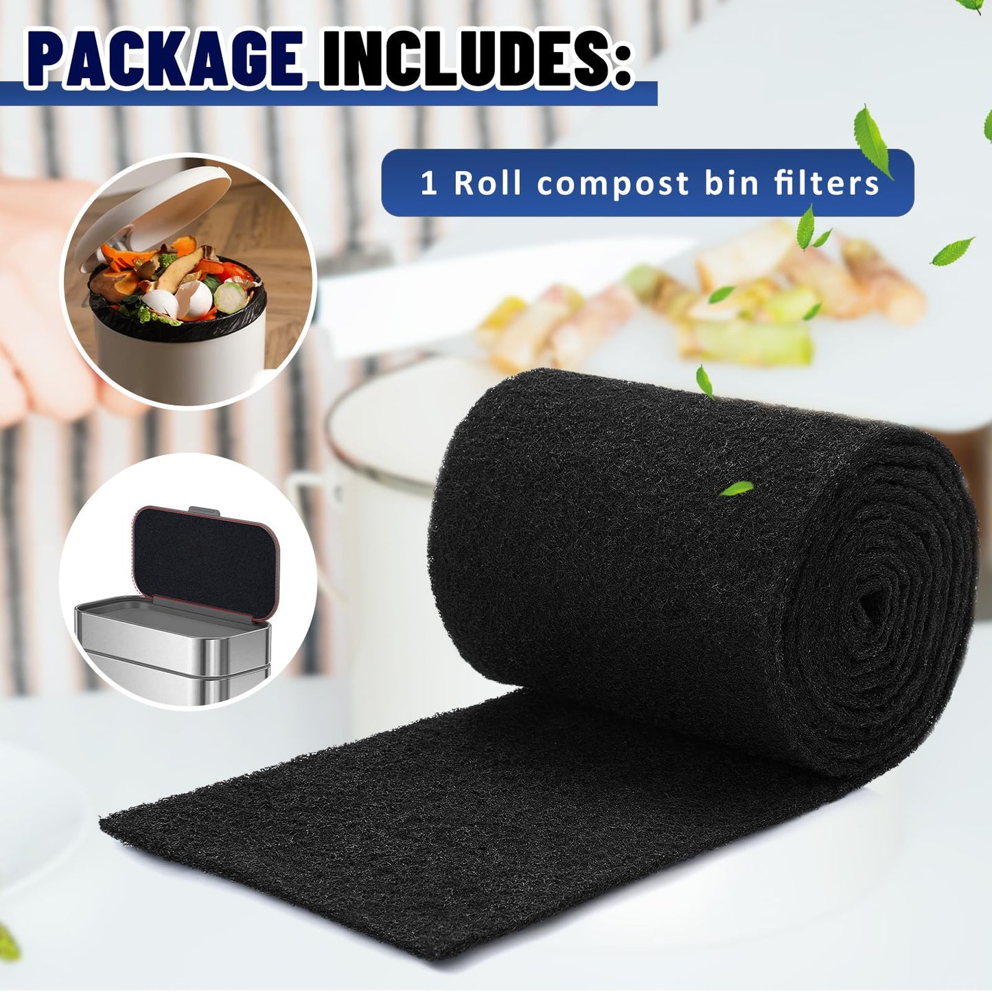 Reallnaive Square Compost Bin Charcoal Filters 78.7 x 5.5 Inch, Activated Carbon Filter Sheet Thickening Trimmable for Compost Bucket Compost Pail Countertop Recycle Bin