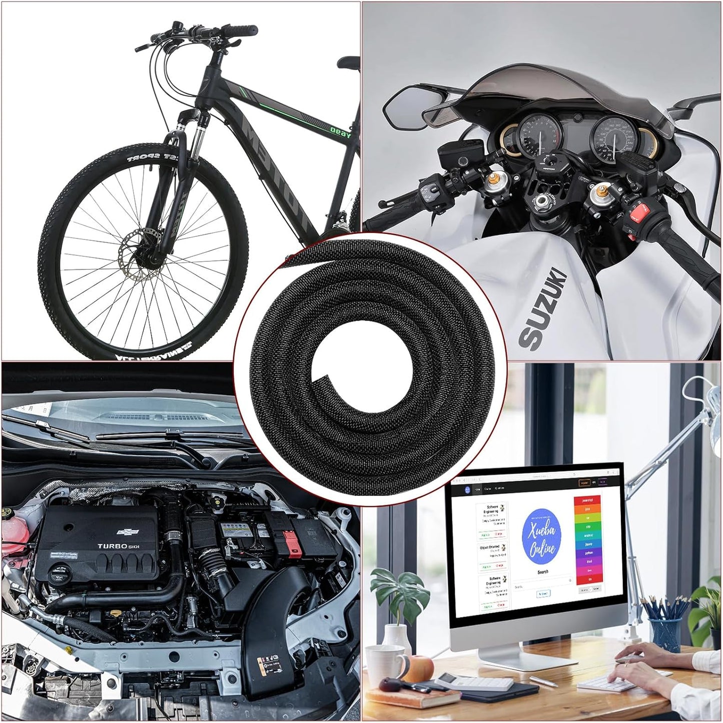 MTJSWXSY Black16ft-1/2inch Automotive Wire Loom High Temperature Braided Wraps, Split-Sleeve Heat Resistant Wiring