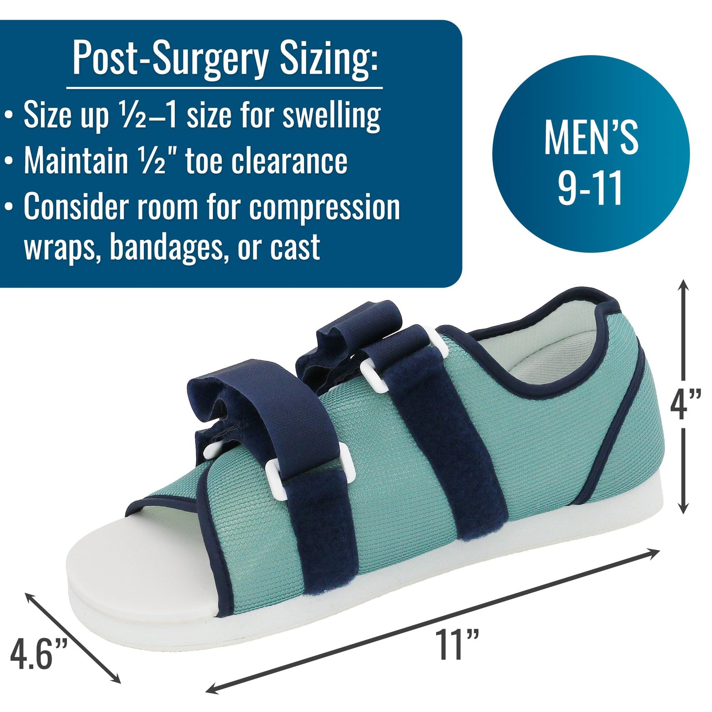 DMI Post Op Shoe, Surgical Walking Shoe or Walking Boot for Foot Pain, Broken Foot or Toes, Lightweight with Adjustable Straps, Universal Left or Right Foot, 1 Each, Shoe Size Men's 9-11