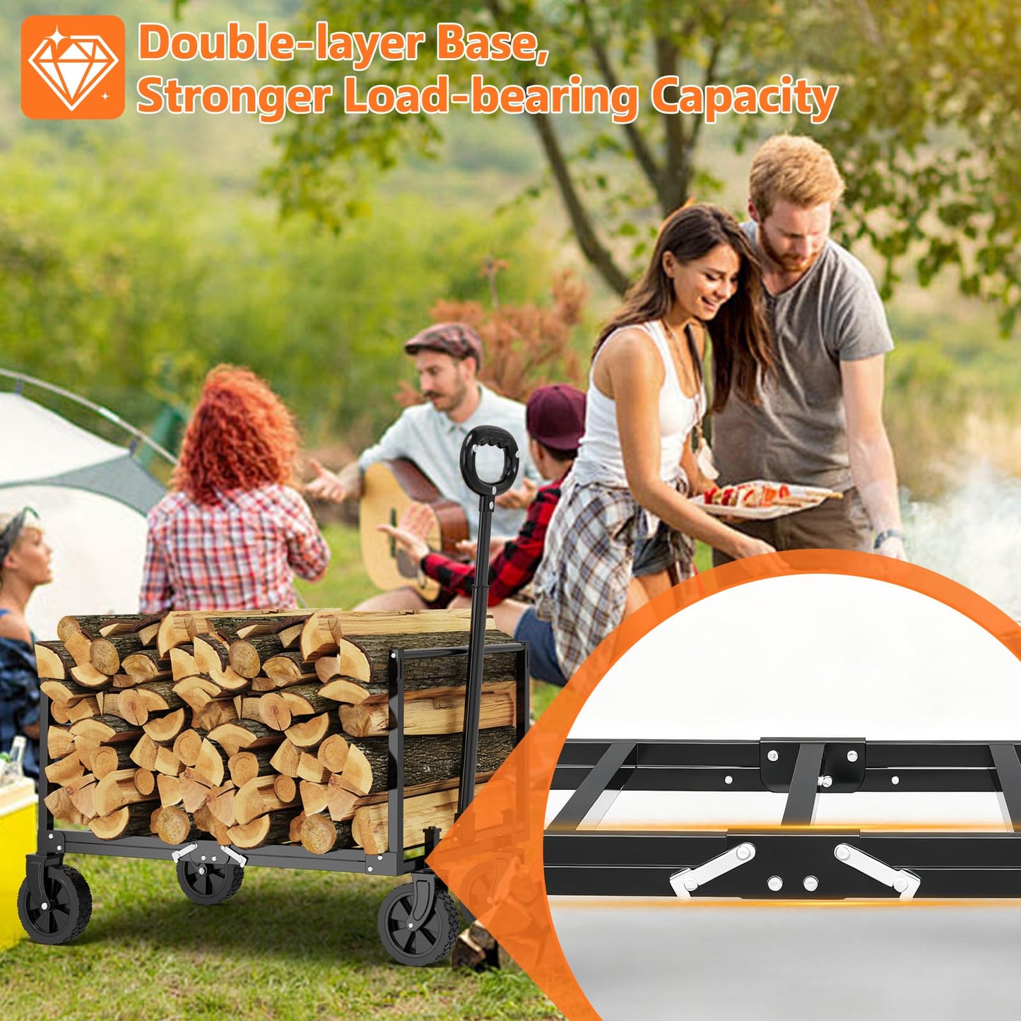 YACONA 3 in 1 Wagons Carts Foldable, 360LBS Lightweight Wagon with All Terrain Wheels, Collapsible Wagon Cart for Grocery, Camping, Beach, Garden & Sports