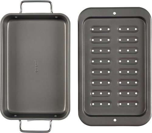 GoodCook Everyday Broiler Baking Pan - Nonstick Heavy-Gauge Steel with Built-in Handles | 7x11-Inch, Gray