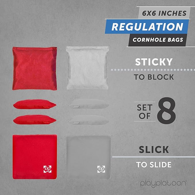 Professional Cornhole Bags - Set of 8 Regulation All Weather Double Sided - Sticky Side/Slick Side Bean Bags for Pro Corn Hole Game