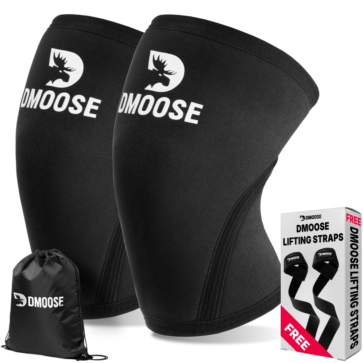 DMoose Fitness Knee Sleeves for Weightlifting (Pair) 78” Knee Wraps for Joint Support, Squats & Powerlifting - Gym Brace Straps for Joint Stability & Pain Relief, USPA & IPL Approved for Men and Women