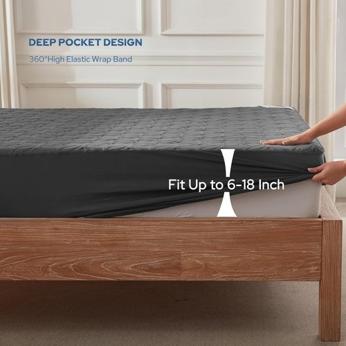 BEDLORE Queen Mattress Protector - Waterproof Noiseless Cover with Deep Pocket for 6-18 Inch Mattresses | Soft, Breathable, Machine Washable (Dark Gray)