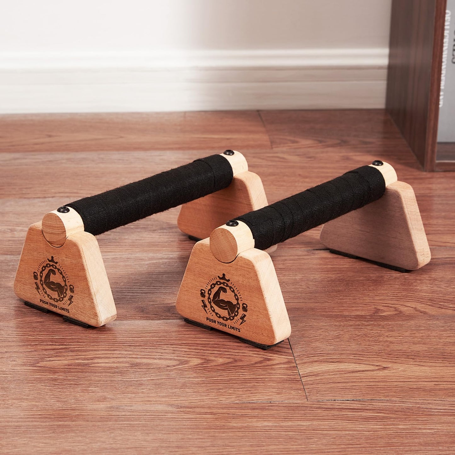 SANOSY Push Up Stand, 2 PCS Wood Parallettes Bars, 9" Wooden Calisthenics Equipment, Handstand Blocks and Pushup Handles for Handle Stands Grip Strength Training, Planks Calisthenics