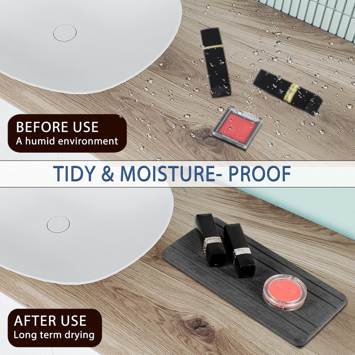 Skiennix Water Absorbing Stone Tray - Quick Drying Diatomite Coasters for Kitchen & Bathroom | 2PCS Set