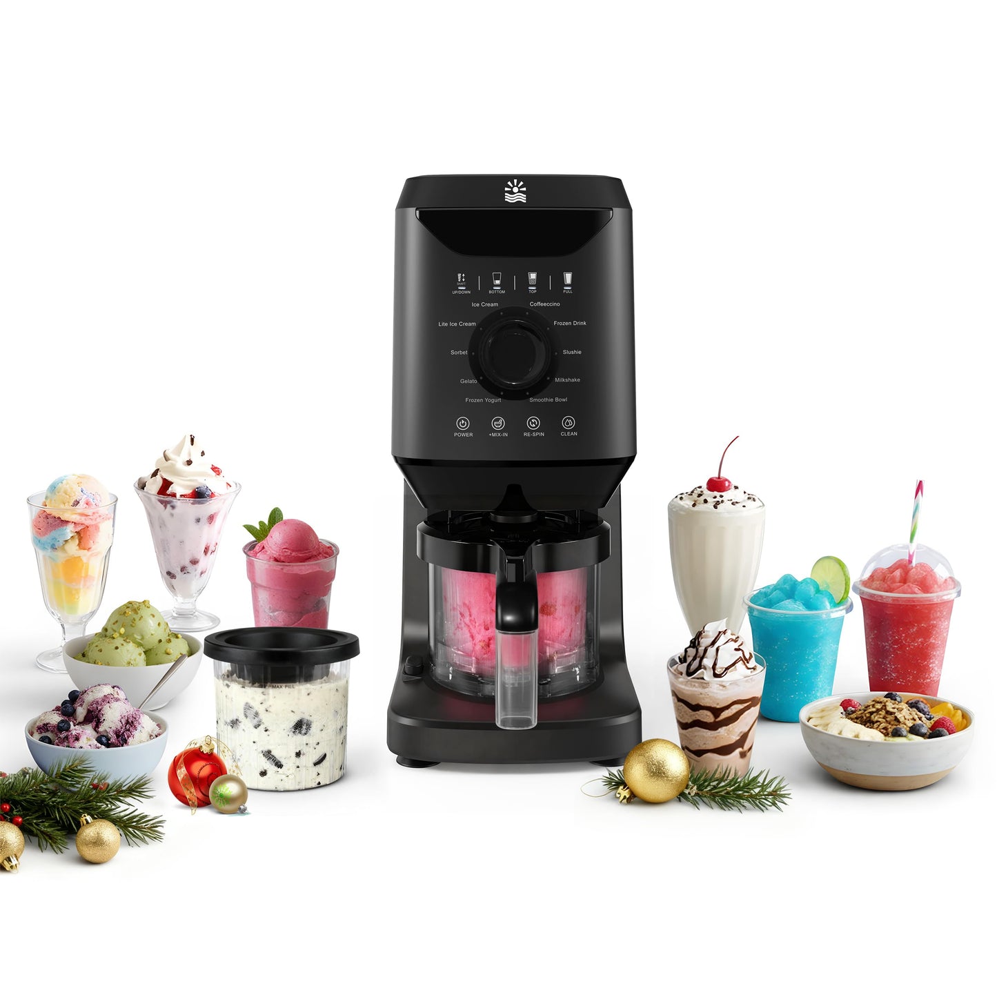 Oylus 12-in-1 Ice-Cream Maker Machine - 11 Preset Programs & Self-Cleaning, Healthy Frozen Yogurt Maker for Gelato, Slushies, Sorbet, Mix-ins & More, Includes (2) Pint Containers for Home & Party