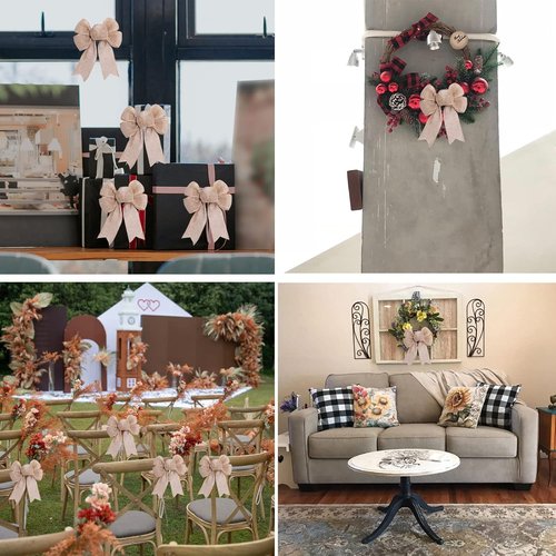 Mini Rustic Jute Bows by [Brand Name] - Burlap Wreaths for Christmas Tree Toppers & Party Decor