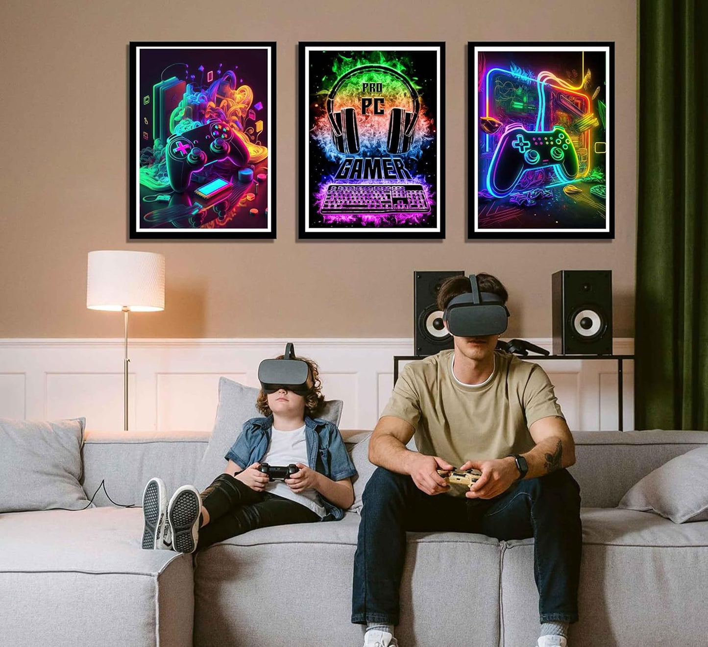 PPV Gaming Wall Art - Retro Video Game Canvas Prints | Colorful Neon Gamepad Decor - 12x16in