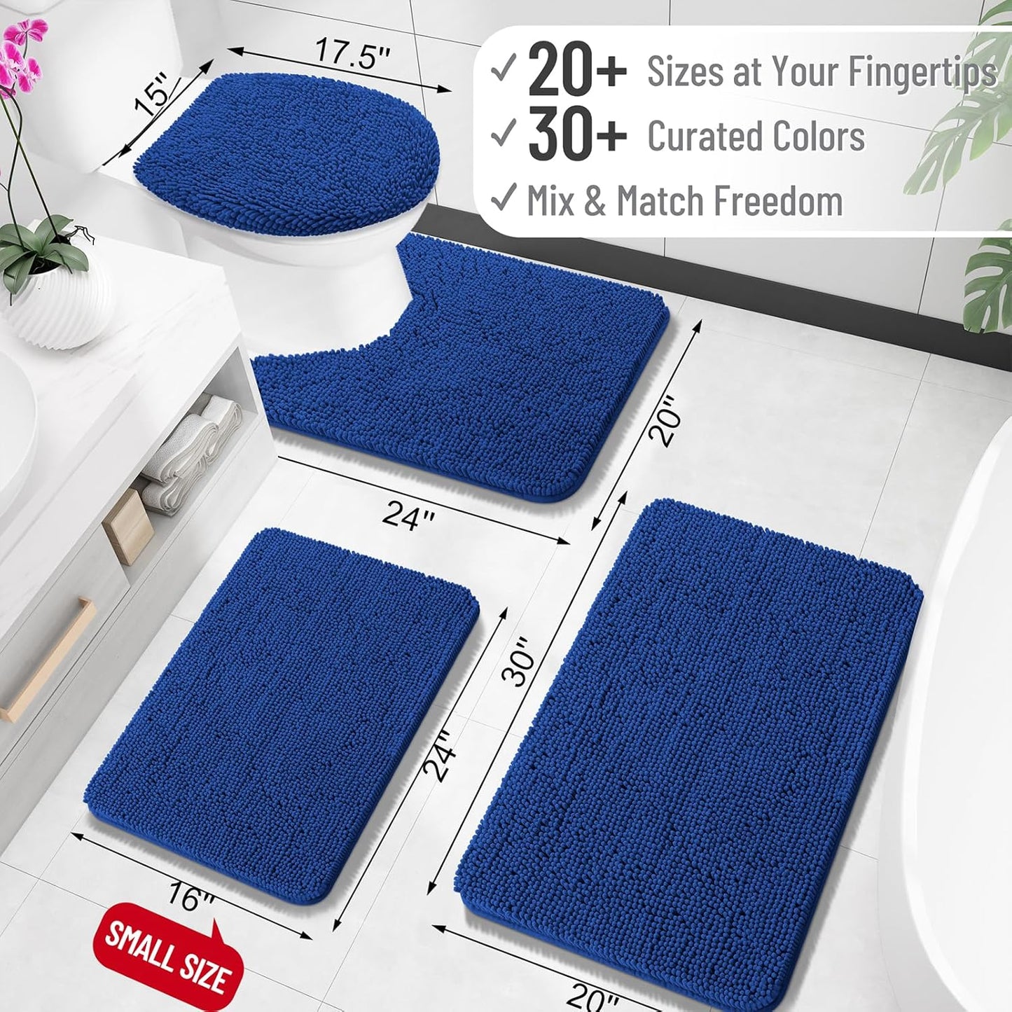 OLANLY Large Bathroom Rugs - Extra Soft Chenille Bath Mats | Quick-Dry, Machine Washable, 47x32, Royal Blue