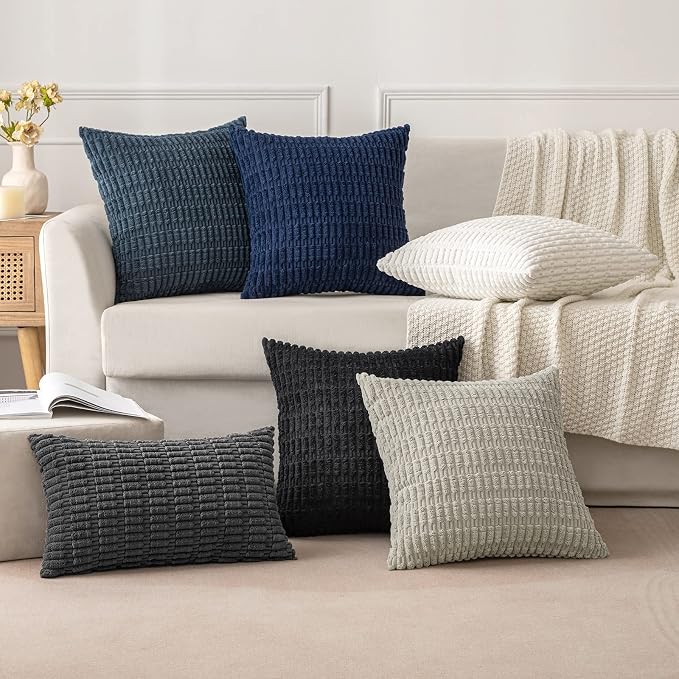 MIULEE Pack of 2 Corduroy Decorative Throw Pillow Covers 16x16 Inch Soft Boho Striped Pillow Covers Modern Farmhouse Home Decor for Sofa Living Room Couch Bed Dark Grey