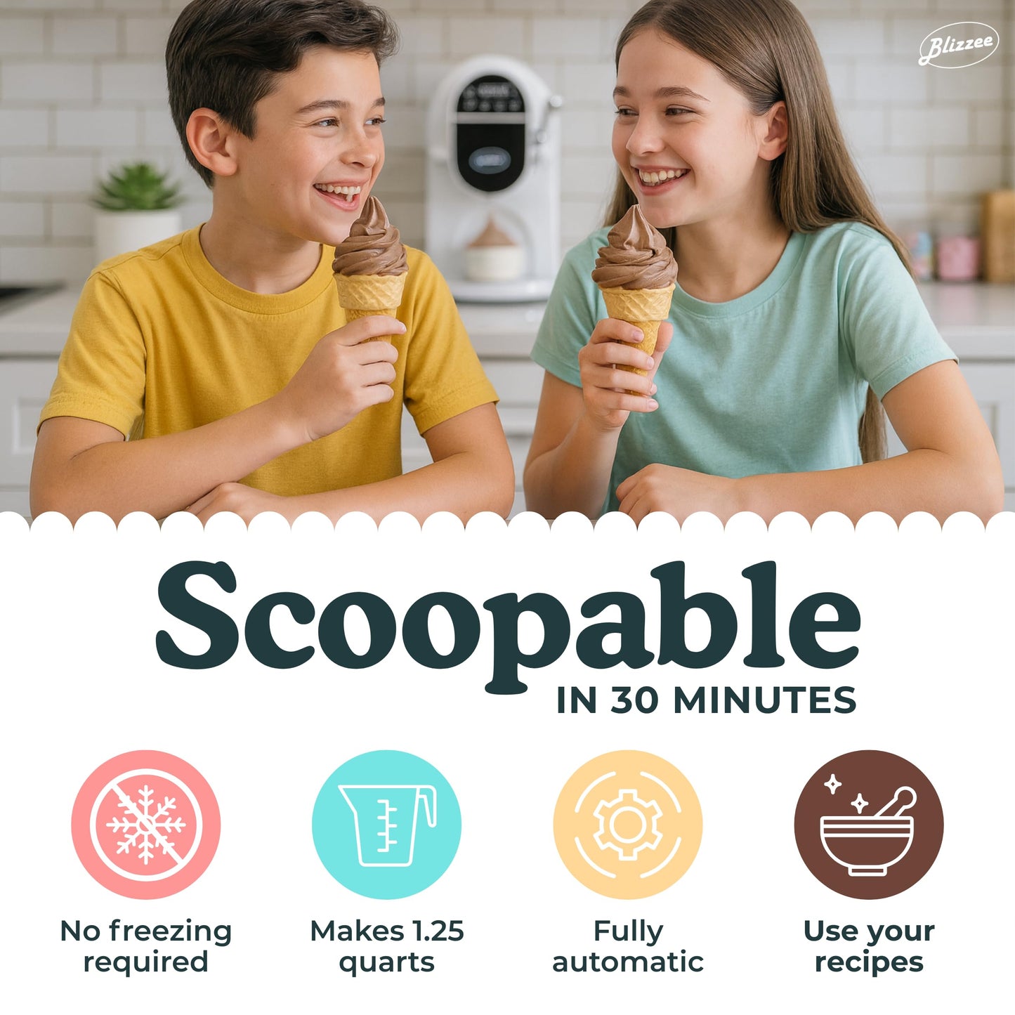 BLIZZEE Soft Serve Ice Cream Machine 1.25Qt | No Pre-Freezing Automatic Ice Cream Maker | Built-In Compressor | LED Digital Display | Perfect for Soft Serve, Frozen Yogurt, Dairy Free and More