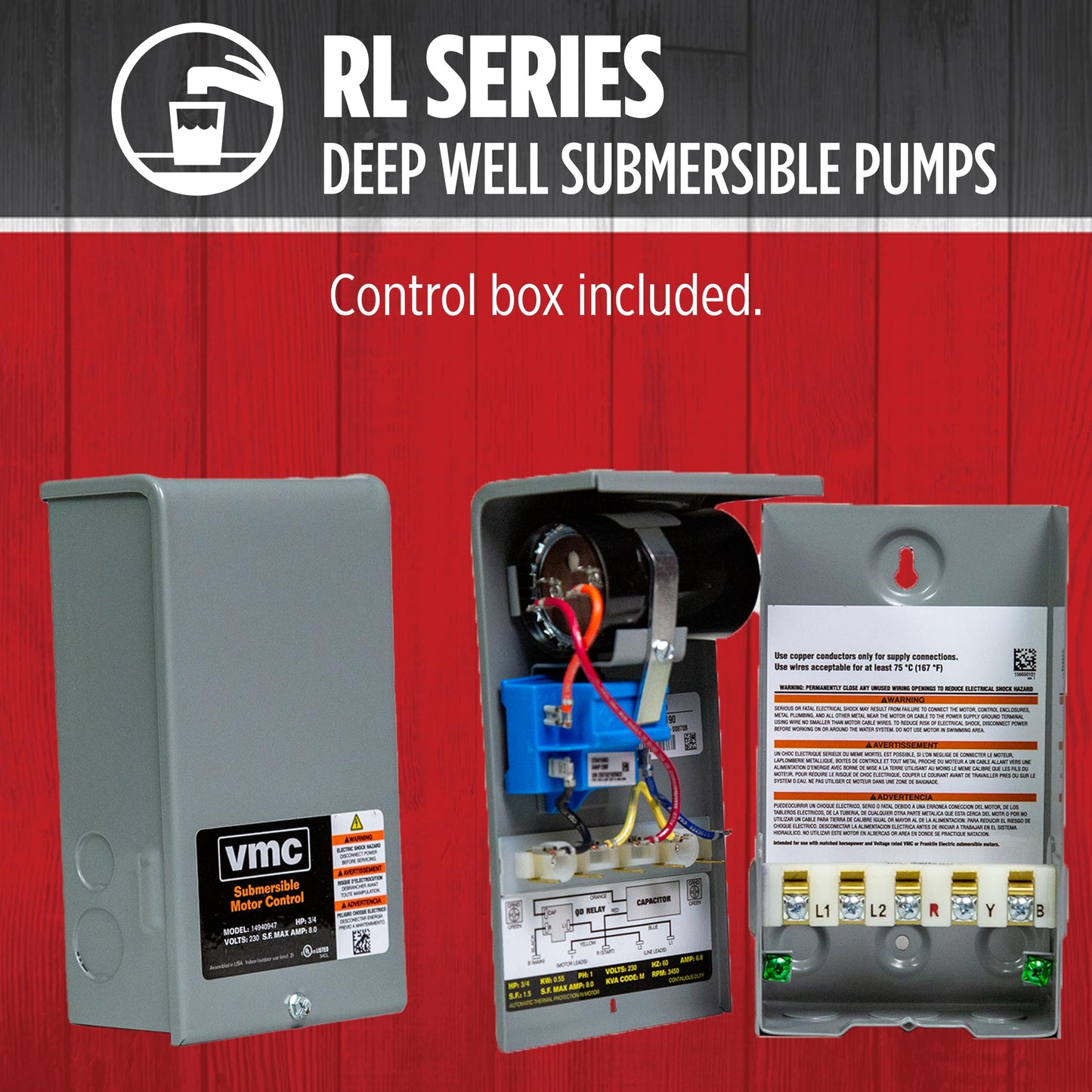 Red Lion RL22G10-3W2V 4-inch Submersible Deep Well Pump with Control Box, 1 HP, 22 GPM, 3-Wire, 230-Volt, Steel, 14942409
