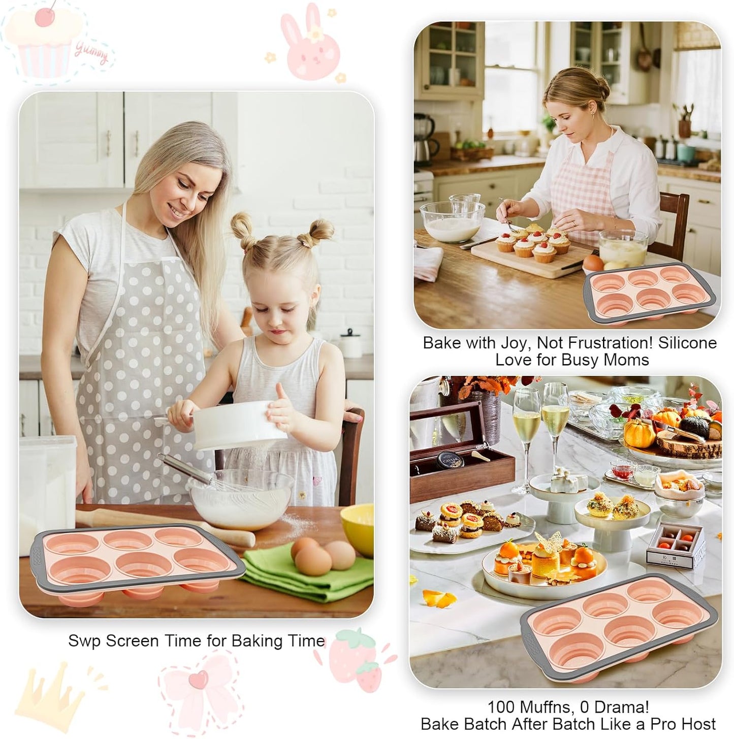 Skiennix Silicone Muffin Pan - Nonstick 6-Cup Baking Molds | BPA-Free, Easy Release, Dishwasher Safe