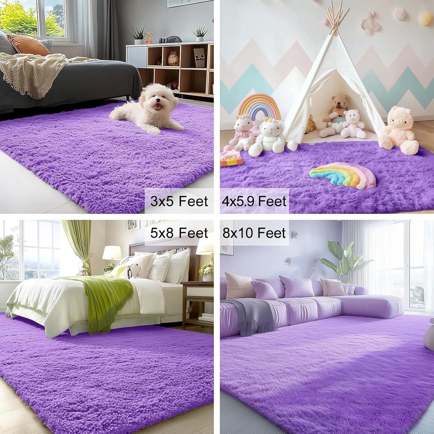 OLANLY 2x5 Machine Washable Runner Rug - Soft Fluffy Shaggy Design for Bedroom & Hallway - Purple