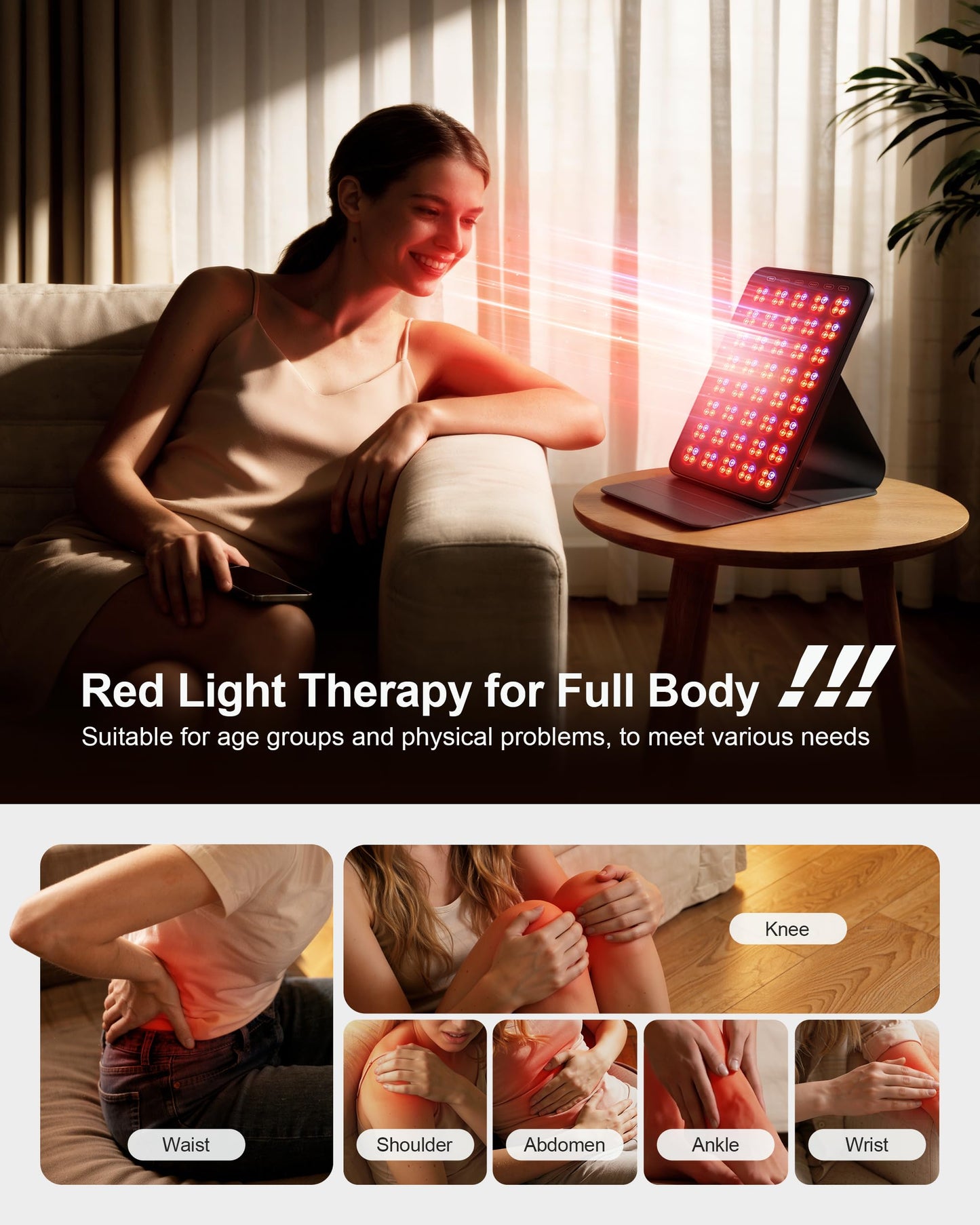 Red Light Therapy for Face 6 Modes, Portable Red Light Therapy Panel with Protective Goggles and Timer, Infrared Red Light Therapy for Body Care, Brown